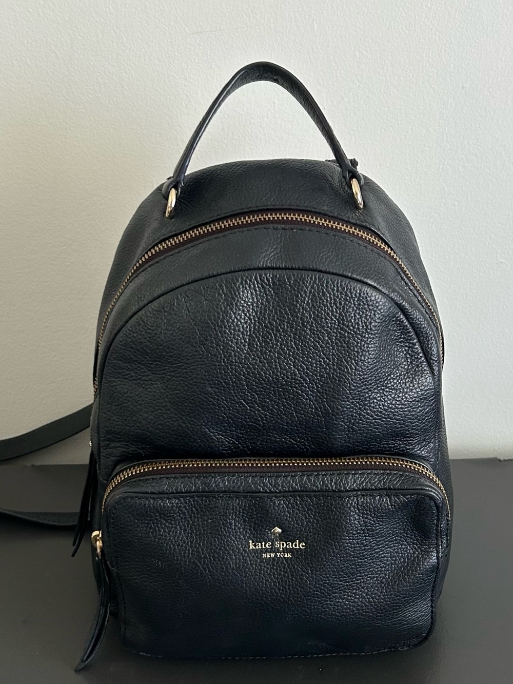 Kate Spade Black Leather Mini Backpack Gold Hardware Travel Purse - Picture 4 of 14